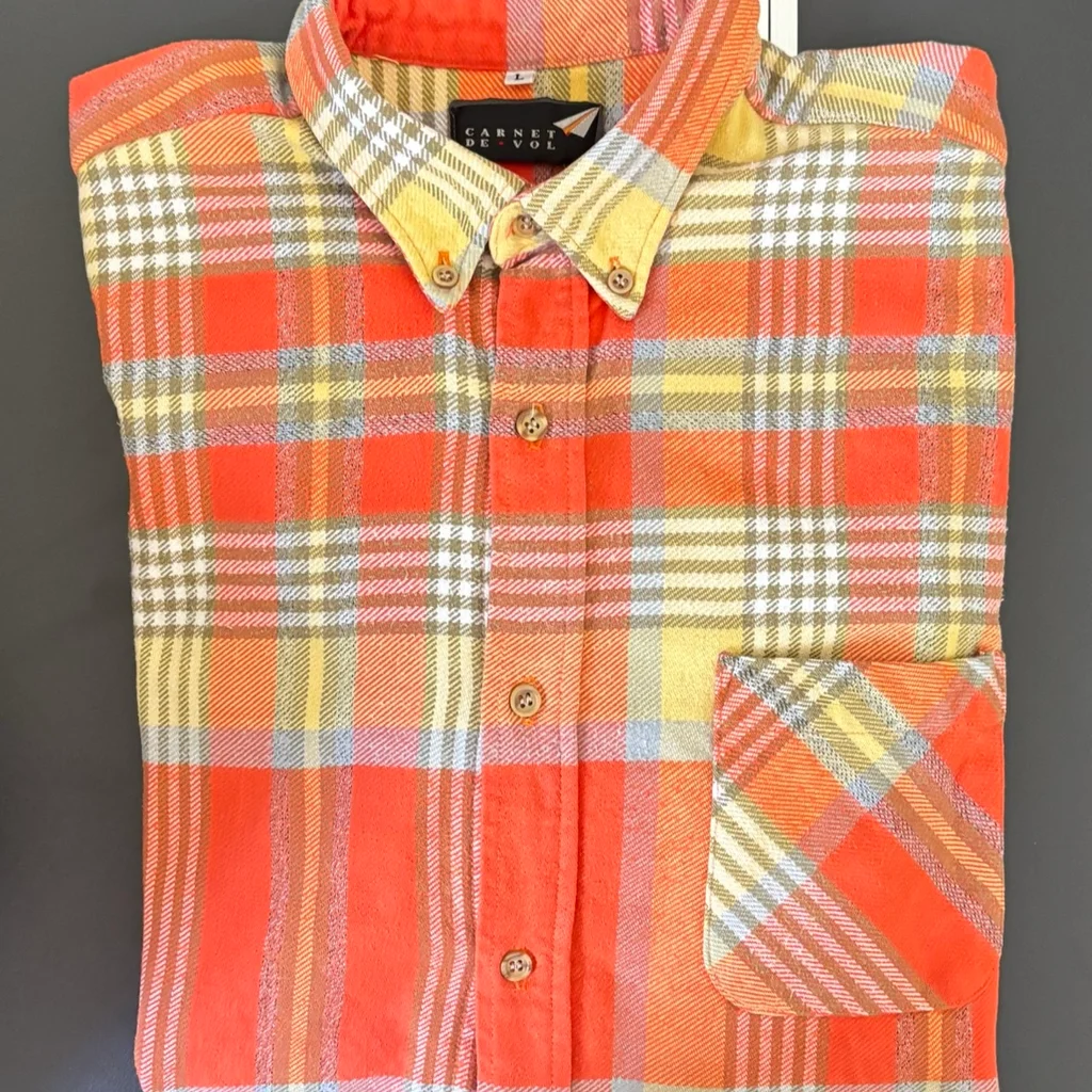🌿 Superbe Chemise flanelle vintage à carreaux orange - Made in france - taille
